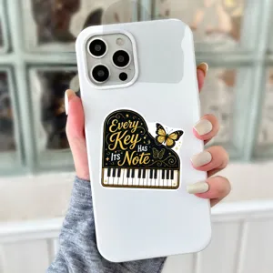 Bellissimo squisito adesivo decorativo per tastiera di pianoforte con farfalla e citazione.
