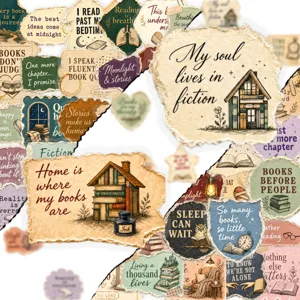 Adesivi trasparenti PET in tema di libri letterari vintage per forniture di scrapbooking.