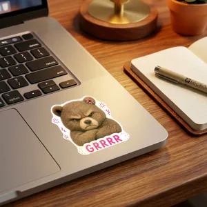 Süßer wütender brauner Bär Sticker Laptop Aufkleber lustig Cartoon wasserdicht Dekor
