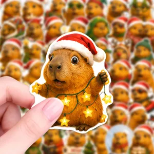Christmas Capybara Stickers Waterproof PVC Decals For Journal Laptop Scrapbooking Cute Cartoon Holiday Festive Stickers