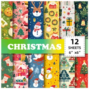 12 sheets christmas wrapping paper vintage scrapbook background material for diy crafts