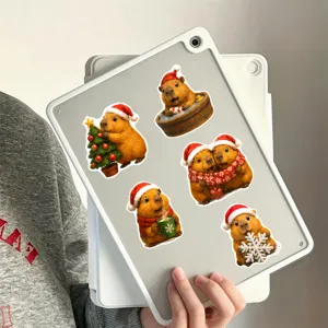 Cute Christmas capybara stickers waterproof vinyl decals for tablet and diary decoration.