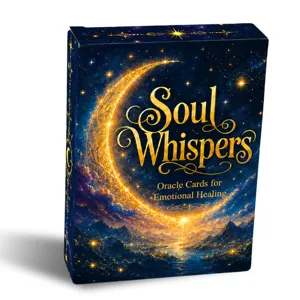 Soul Whispers oracle cards for emotional healing, celestial moon design card game deck.