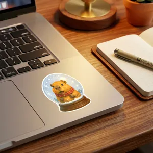 Cute capybara Christmas snow globe sticker waterproof vinyl decal for journal decor laptop.