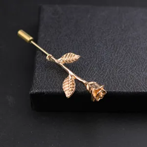 Gold rose lapel pin vintage long brooch suit accessories for men fashion jewelry elegant gift