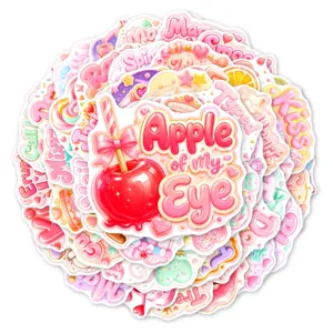 Detailed close-up of pink sweet style candy themed decorative waterproof sticker pack.