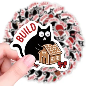 Waterproof funny black cat festival theme sticker for DIY hand ledger and room decoration.