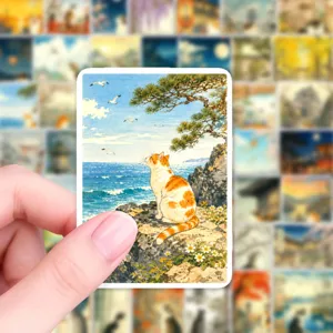 Autocollant chat art ukiyoe japonais, sticker décoratif imperméable pour carnet et téléphone.