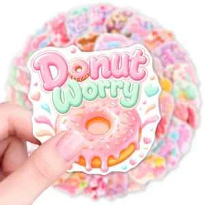Cute donut worry waterproof sticker set, sweet candy style DIY journal suitcase decor.