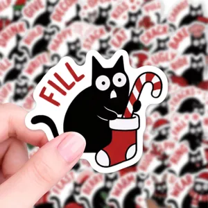 Funny black cat Christmas theme waterproof sticker for journal DIY decoration and crafts.