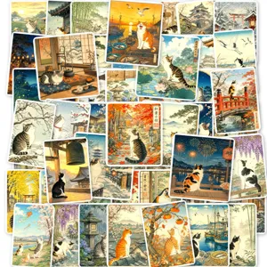 Autocollants de chat style ukiyo-e japonais autocollants décoratifs étanches de bricolage.