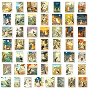 Autocollants de chats ukiyo-e japonais autocollants d'art décoratifs imperméables
