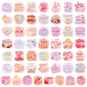 50pcs pink sweet love theme waterproof decorative stickers for journal luggage laptop case
