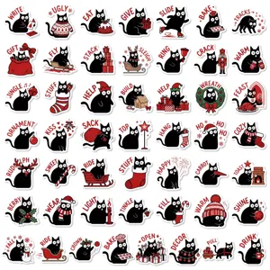 Cute black cat waterproof stickers set, funny holiday theme DIY decorative stickers for journal.