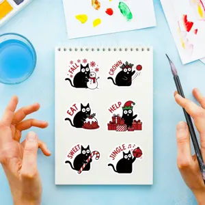 Cute black cat waterproof decorative sticker detail, ideal for holiday DIY craft and journal.