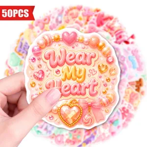 50pcs Sweet Candy Heart Journal Stickers Waterproof Cute Decorative Stationery Decals