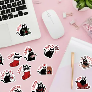 Black cat waterproof stickers cute holiday theme decorative DIY journaling crafts.