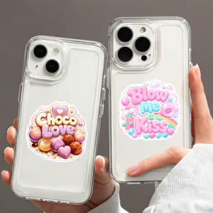 Clear phone case with cute candy chocolate and bubblegum cute aesthetic sticker design detail