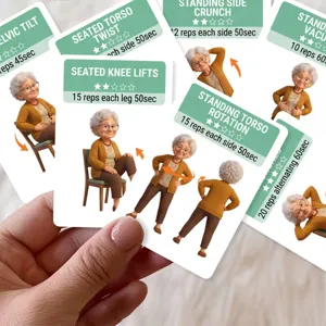 Conjunto de tarjetas de ejercicios de activación abdominal para mayores, fitness y salud.
