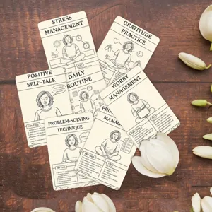 Detailansicht von Vintage-Karten zum Emotionsmanagement mit Bewältigungshilfen und Tipps.