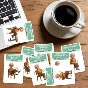 Juego de cartas de ejercicios centrales para personas mayores, cartas de fitness suave.