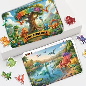 Dinosaur busy book for toddlers, reusable quiet activity sticker book for early education.