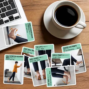 Vue détaillée de cartes d'exercices pour pieds et chevilles avec guide et routines de sport.