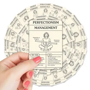 Detaillierte Ansicht der Vintage-Mentalgesundheitskarte mit Perfektionismus-Management-Tips.