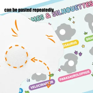 Detailed view of kids busy book dinosaur matching game quiet book educational sticker toy.