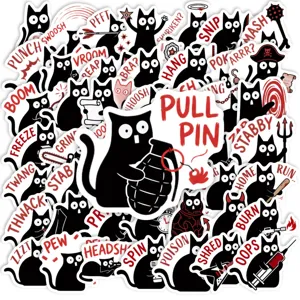 Funny Black Cat Waterproof Stickers Ins Style Cartoon Comic DIY Decorative Decal For Scrapbook Laptop Phone Case Luggage Stationery