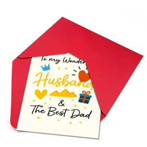 Carte de vœux fête des pères pour mari, belle carte de vœux avec enveloppe rouge, cadeau.