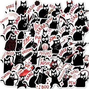 Funny black cat sticker pack, waterproof vinyl funny meme decals for laptop, water bottle, journal.