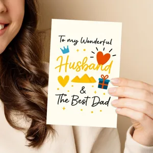 Carte de vœux fête des pères, carte de vœux mari merveilleux et meilleur papa avec enveloppe
