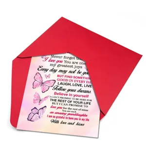 Carte de vœux papillon rose pour petite-fille avec enveloppe rouge message émotionnel cadeau