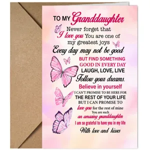 Carte de vœux rose papillon petite-fille avec enveloppe, chaleureuse carte d'anniversaire.