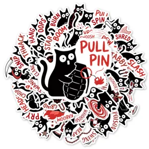 50pcs funny black cat stickers waterproof cute decals for laptop luggage journal