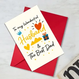 Carte de vœux fête des pères pour mari avec enveloppe rouge carte cadeau romantique.