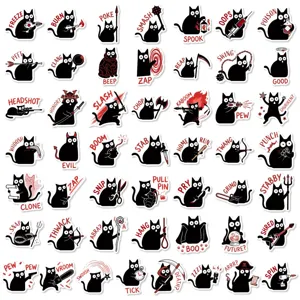 50 Pcs Funny Black Cat Waterproof Stickers Cute Cartoon Decals for Laptop Journal Scrapbook