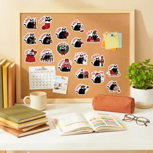 Waterproof black cat stickers with funny holiday designs, perfect for DIY journaling and crafts.