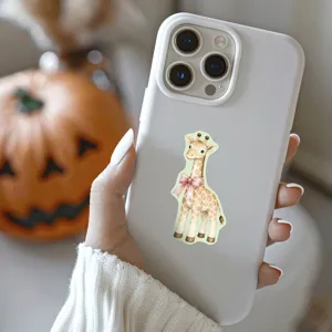 Schattig aquarel giraf telefoonhoesje met roze strik, esthetisch handhold detail, beschermhoes.