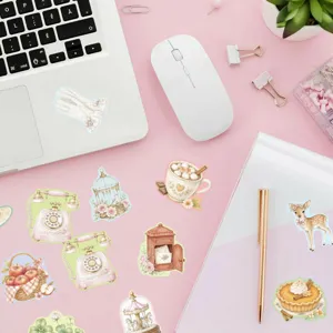 50stuks vintage handgetekende esthetische stickers pakket, schattige bloemen en dieren.