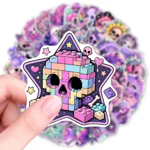 50 Stuks dromerige paarse donkere stijl stickers, schedel waterdicht vinyl sticker laptop