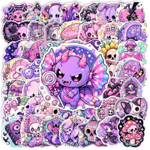 Gothic Donkere Stijl Dromerige Paarse Dier Stickers Waterdicht PVC Cartoon Schedels Sterren Maan Gepersonaliseerde Decoratieve Stickers Voor DIY Plakboek Telefoon Geval Bagage Dagboek