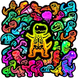 50 Pzs Pegatinas Esqueleto Dinosaurio Neon Brillante X-Ray Fiesta Impermeable Decor