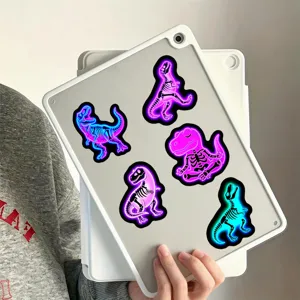 Pegatinas de esqueleto de dinosaurio de neón colorido, calcomanías impermeables para iPad.