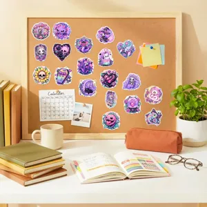 Gothische paarse schattige dieren sticker set, maan en schedel waterdichte stickers voor journal.