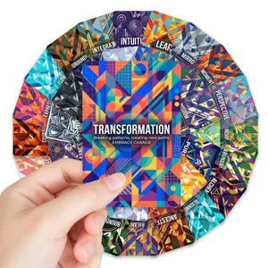 Set de cartes de meditation abstraites avec motifs geometriques colores pour la paix.
