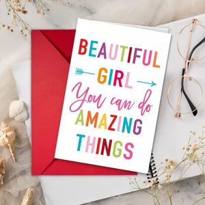 Biglietto d'Auguri Ispiratore Beautiful Girl Lettere Arcobaleno in Carta Stampata Con Busta Rossa Per Donne Ragazze