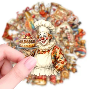 Adesivo clown circo vintage, sticker PET cuoco retro per decorazione diario, 1pz