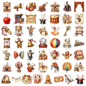 50pz adesivi PET da circo vintage, decalcomanie decorative per diario e valigia.